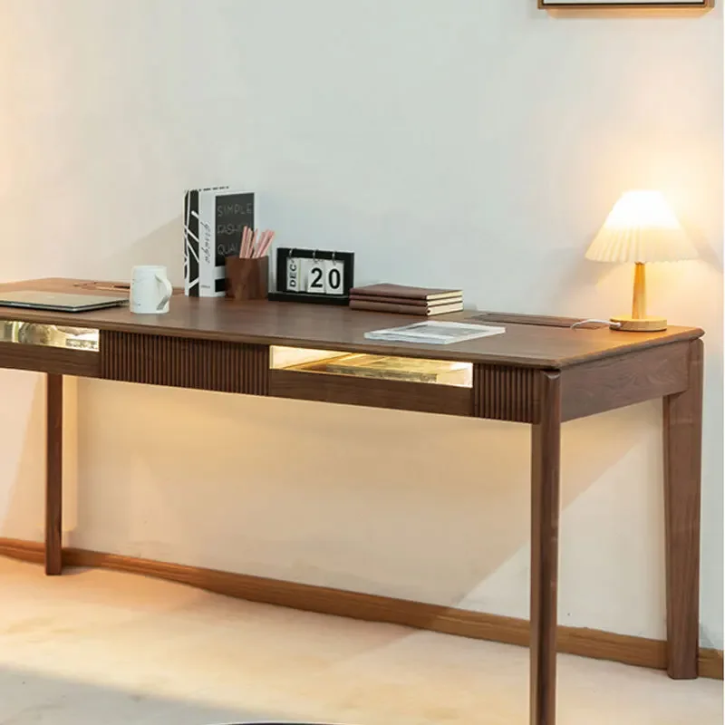 Nordic all solid wood black walnut desk modern simple log double computer bookcase integrated wall computer desk
