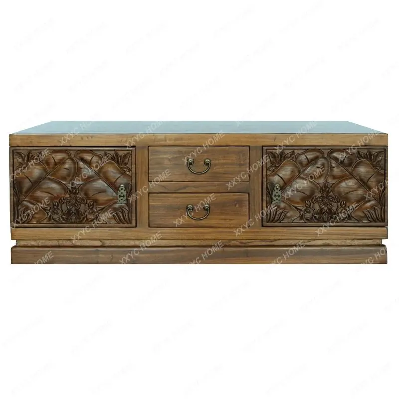 Chinese-Style Solid Wood Four-Side Box Storage Multi-Drawer Tea Table Southeast Asian Style Carved Tea Table