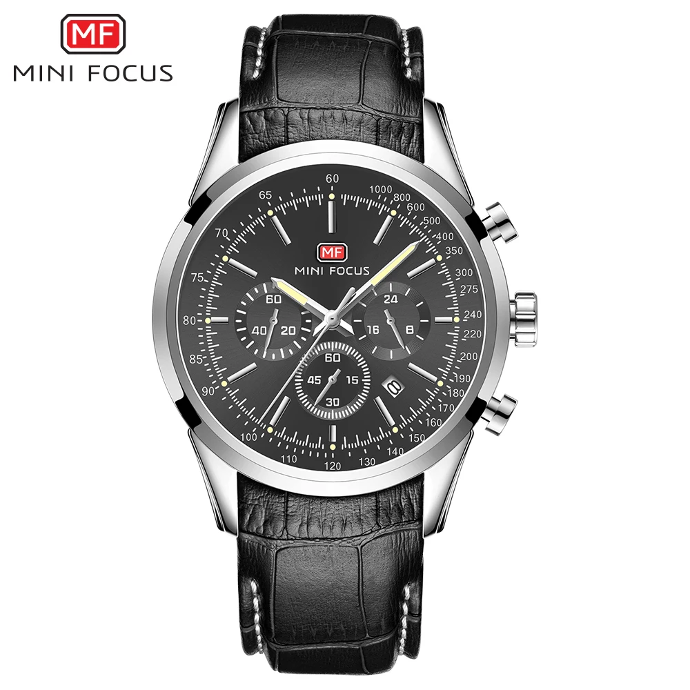 

MINI FOCUS Watches For Men Genuine Leather Band Chronograph Quartz Date Display Wristwatch Sport Waterproof Male Gift Clock