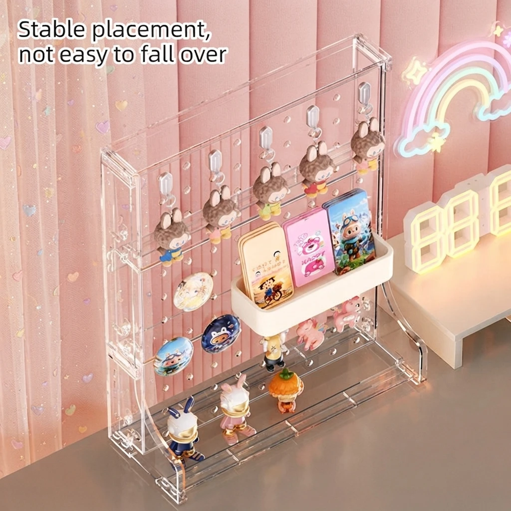 2 in 1 Versatile Pegboard & Figure Display Shelf–Multi-Tier Hole-shaped Board Storage Rack for Collectibles Jewelry Display