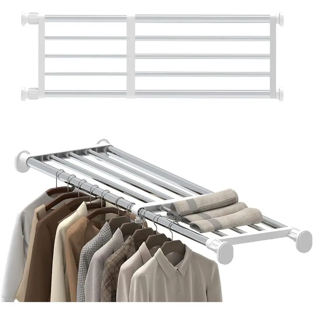 

Expandable Rod Closet System Heavy Duty Clothes Hanger Adjustable DIY Storage Organizer Shoe Rack