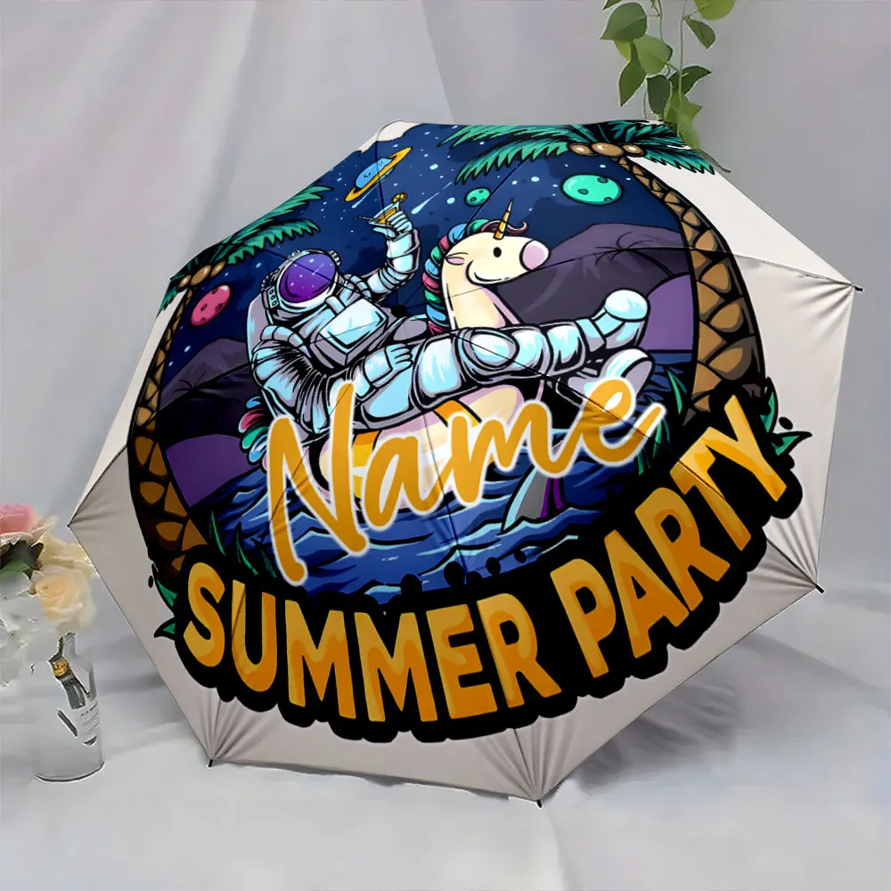 Custom Name Astronaut Summer Party Umbrella Design 8 Iron Ribs Folding Umbrella Auto-Open Fashionable Sunshade Deluxe Gift