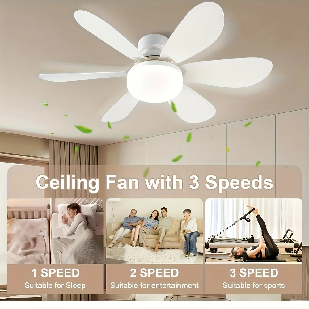 1pcs Smart LED Chandeliers Fans Remote Control 6 Blades Adjustable Brightness Dimmable Ceiling Fan Lights E26/E27 Base Fan Lamps