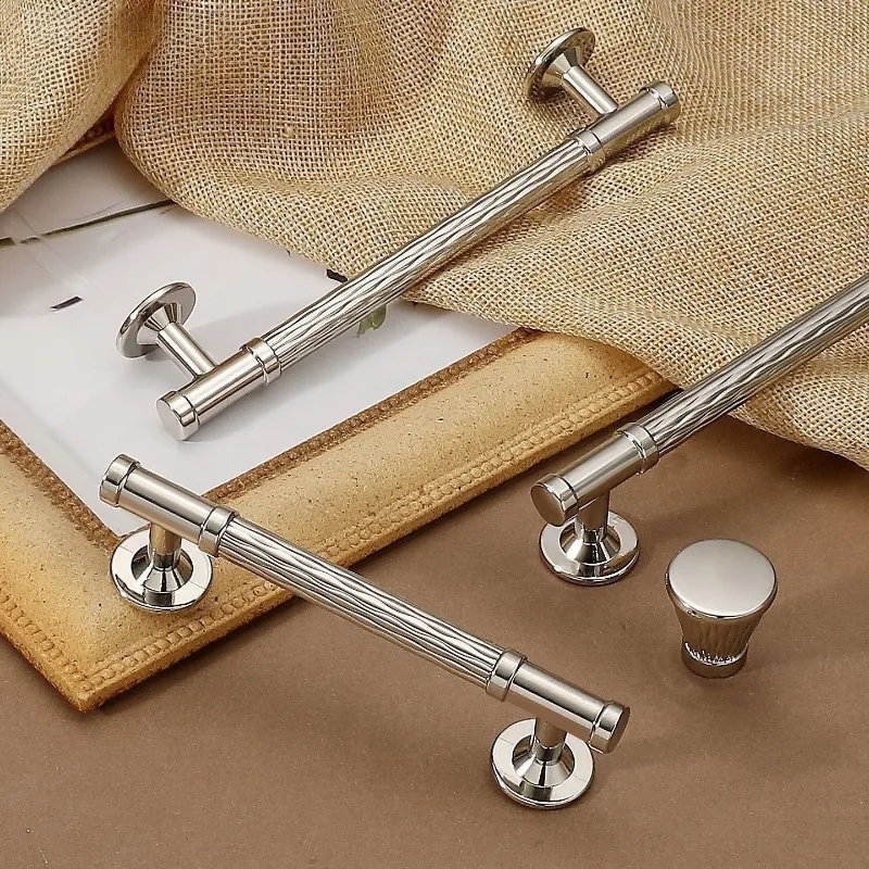 Light Luxury Titanium Silver Cabinet Pulls Zinc Alloy Minimalist Drawer Handles for Sideboard Shoe Cabinet Wine Cabinet