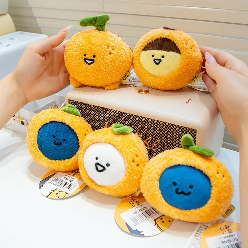 Kawaii laranja pingente de pelúcia brinquedo de pelúcia bonecas adorável bonito fruta chaveiro pingente saco telefone do carro chaveiros recheados