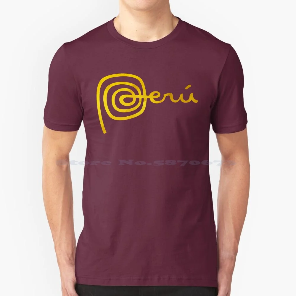 Peru-Gold T Shirt 100% Cotton Tee Country Culture America Gold Peruvian Nazca Lines Peru Shield Football Macchu Picchu Tourist