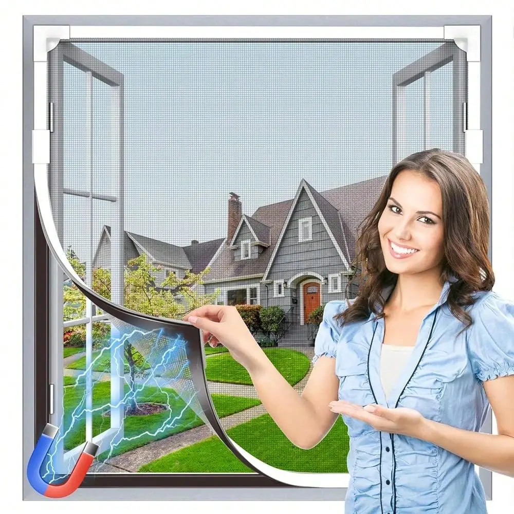 Malla magnética ajustable para ventana, repuesto de malla de fibra de vidrio DIY para ventanas de casa, blanca, máximo 24 x 31 pulgadas