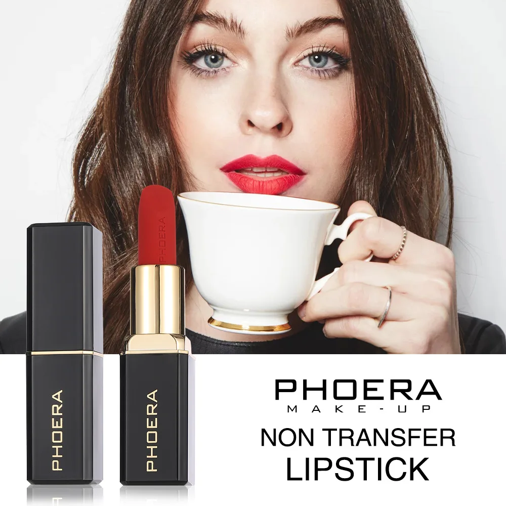 PHOERA 10 Colors New Velvet Matte Lipstick Waterproof Long-lasting Lip Tint Sexy Red Lip Glaze Lips Makeup Cosmetics For Women