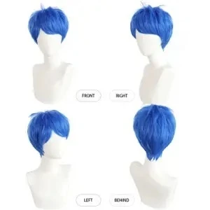 Peluca de Cosplay de la película Inside Cos Out para mujeres y hombres, peluca azul corta y rizada para Cosplay de ansiedad, miedo y alegría, Halloween