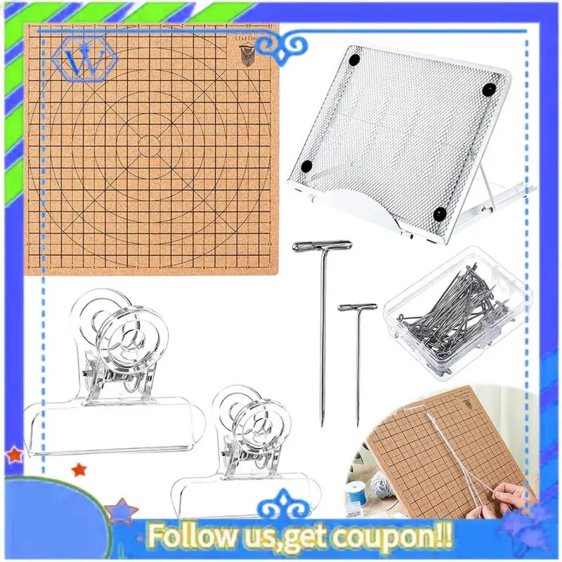 

A55P-Macrame Board And Metal Adjustable Holder Sided Grids Macrame Project Board Macrame Tools For Braiding Cording Bracelet