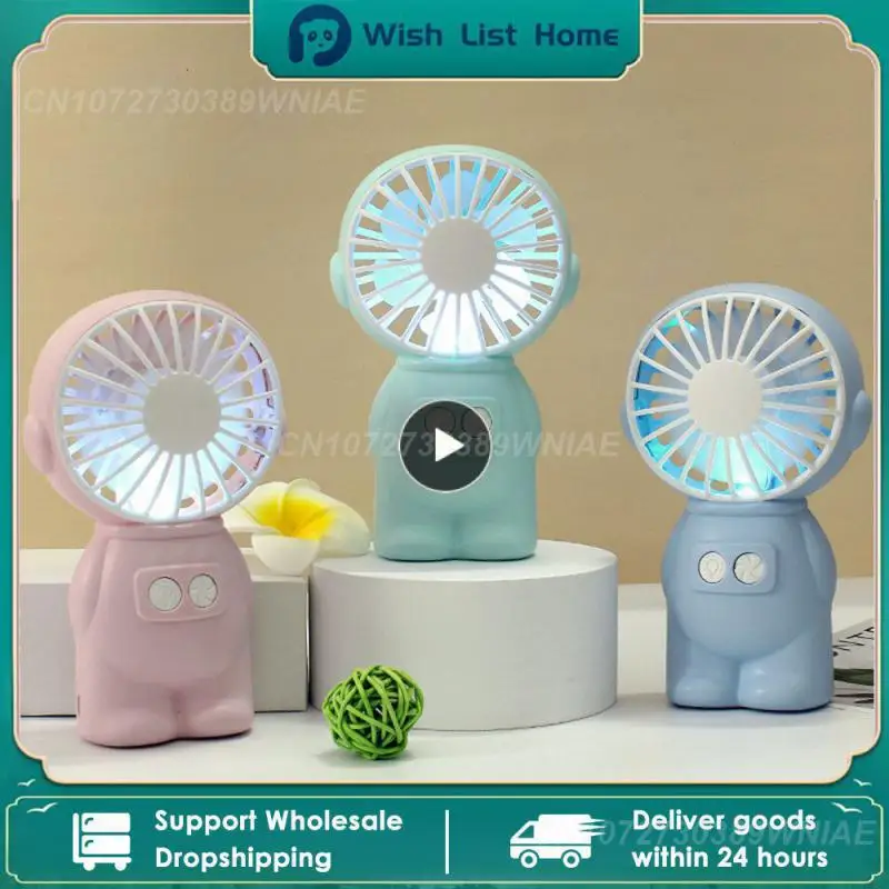 Hand Fan Silent Usb Rechargeable Convenient Colored Light Portable Fan Night Light Small Fan Polychromatic Durable Desktop Fan