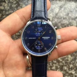 Luxury Top Brand Japan Quartz Movement Blue Business Dual Time Wristwatch Leather Strap Waterproof Dress Watches for Men