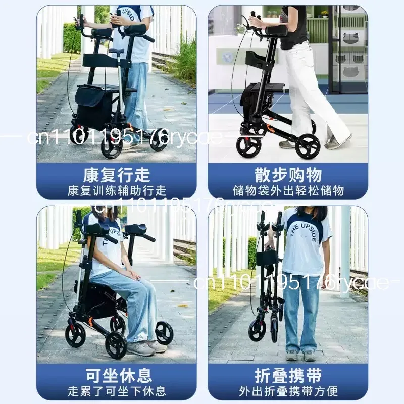 Post-Surgery Lumbar Support Rehabilitation Aid Aluminum Alloy Rollator Walker with 360° Swivel Wheels Height Adjustable Handle