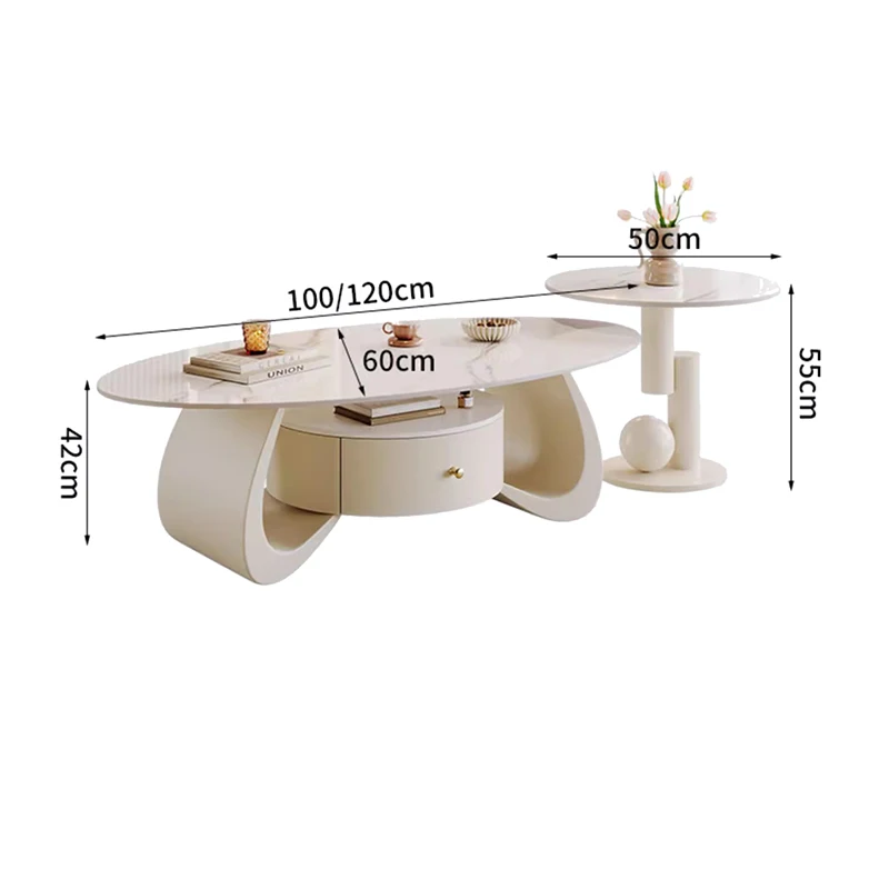 طاولة القهوة الفاخرة الحديثة الشمال نمط جلام البيضاوي طاولة القهوة الجمال غرفة المعيشة طاولة تخزين مخفية دي صالون أثاث المنزل