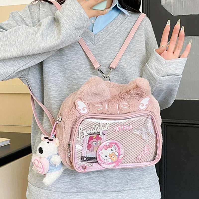 

Richme Winter Furry Backpacks Women Kawaii Y2K Cat Embroidered Students Commute Mochilas Para Mujer Aesthetic Ita Bag Female