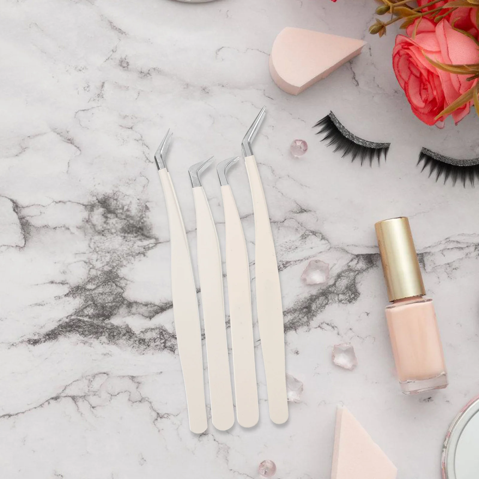 1Set Pinzette per ciglia finte Set Applicatore compatto per ciglia in acciaio inossidabile Pinzette con punta in fibra precisa per trucco per estensioni delle ciglia