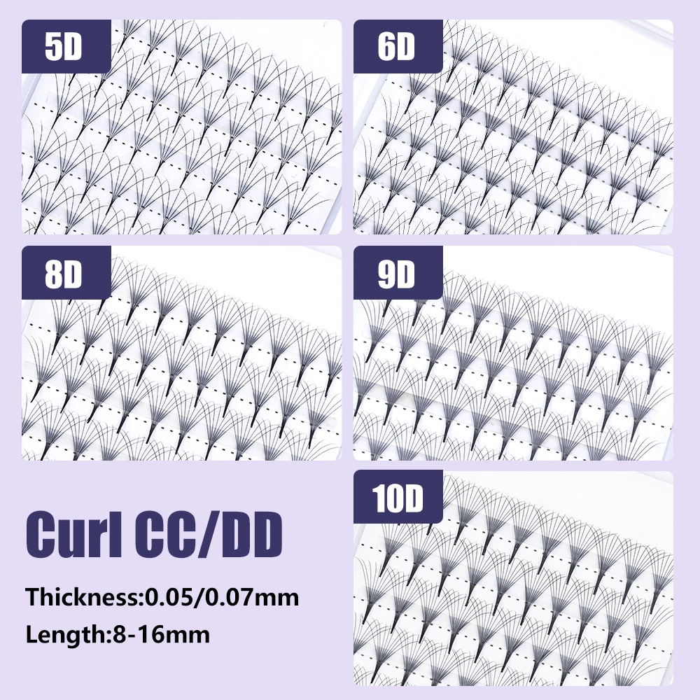 Dkasama-Premade حجم المشجعين رمش تمديد ، 5D-10D ، الجذعية طويلة ، قاعدة مدبب رقيقة ، المشجعين الروس ، حجم جاهزة ، لاش الفردية