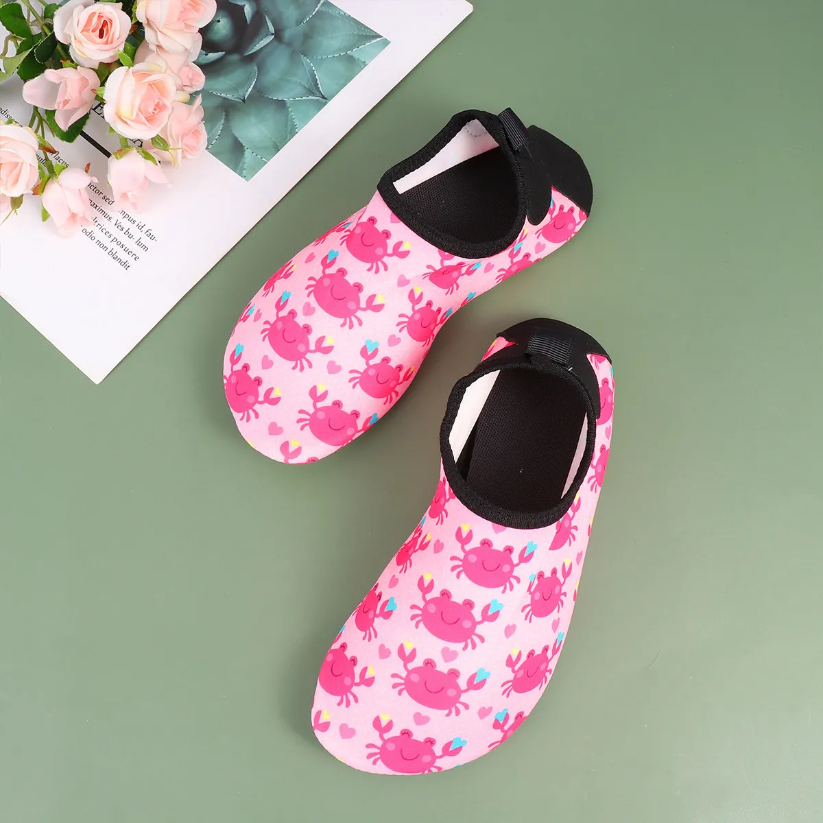 

1 пара детских противоскользящих аквашузов с розовым принтом краба, быстросохнущие, для пляжа и моря, дышащие, с защитой от царапин, размеры для детей