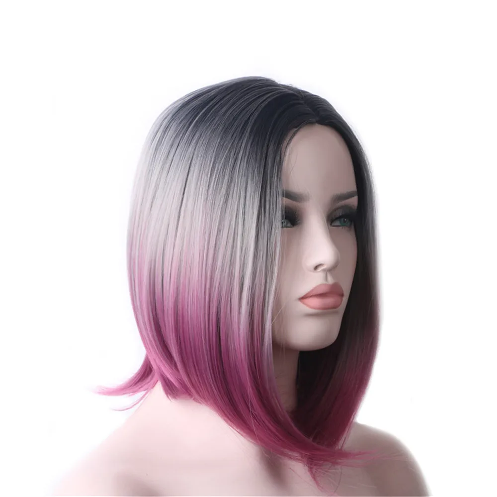 WoodFestival Synthetic Hair Wigs For Women Ombre Wig Short Straight Bob Party Halloween Harajuku High Temperature Fiber