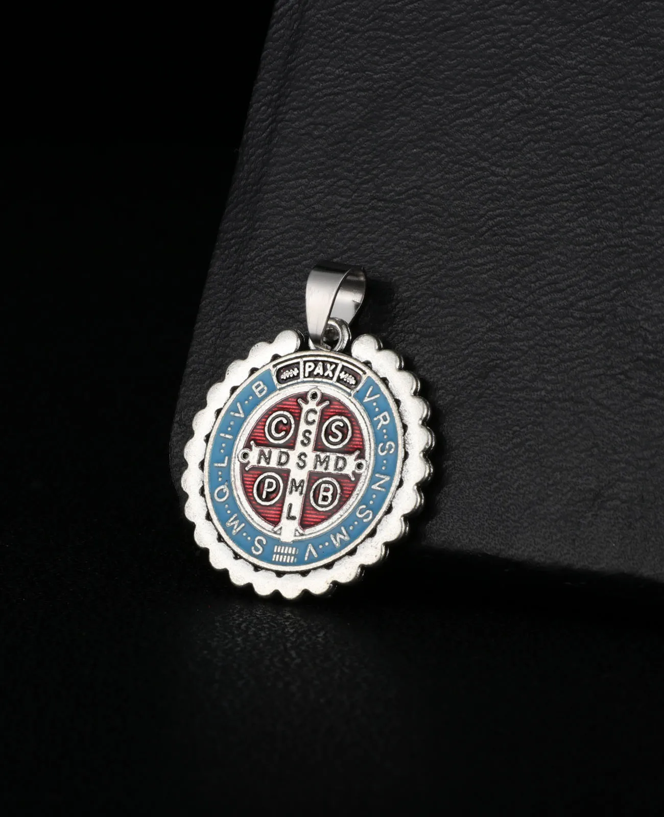 5Pcs Christian Enamel Exorcism St.Benedict Pendants Crystal Metal Round Saint Benedict Cross Medal Charms Jewelry Accessories