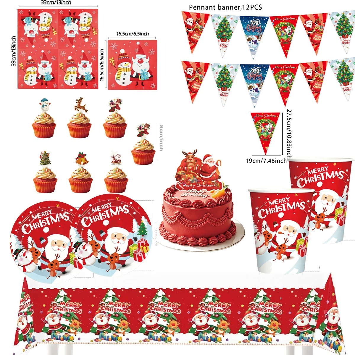 Christmas Theme PE Tablecloth Holiday Party Decorations Festive Table Cover Dessert Buffet Dining Celebration Backdrop Supplies