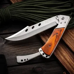 440C Outdoor folding knife, 420 steel inset colored wood handle, camping Survival Tactics Hunting self-defense multi-purpose EDC