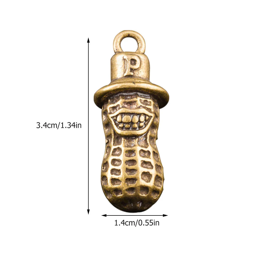 3 Pcs Peanut Keychain Brass Decor Pendant Fob Vintage Exquisite Keycahin DIY Charm