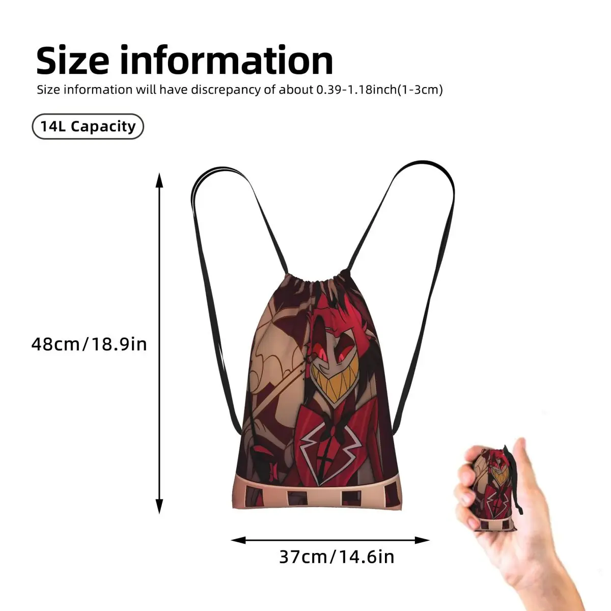 Modern Hazbin Alastor Buddy Cartoon Anime Drawstring Backpack Sports Gym Bag Portable Travel Drawstring Bag for Men Women