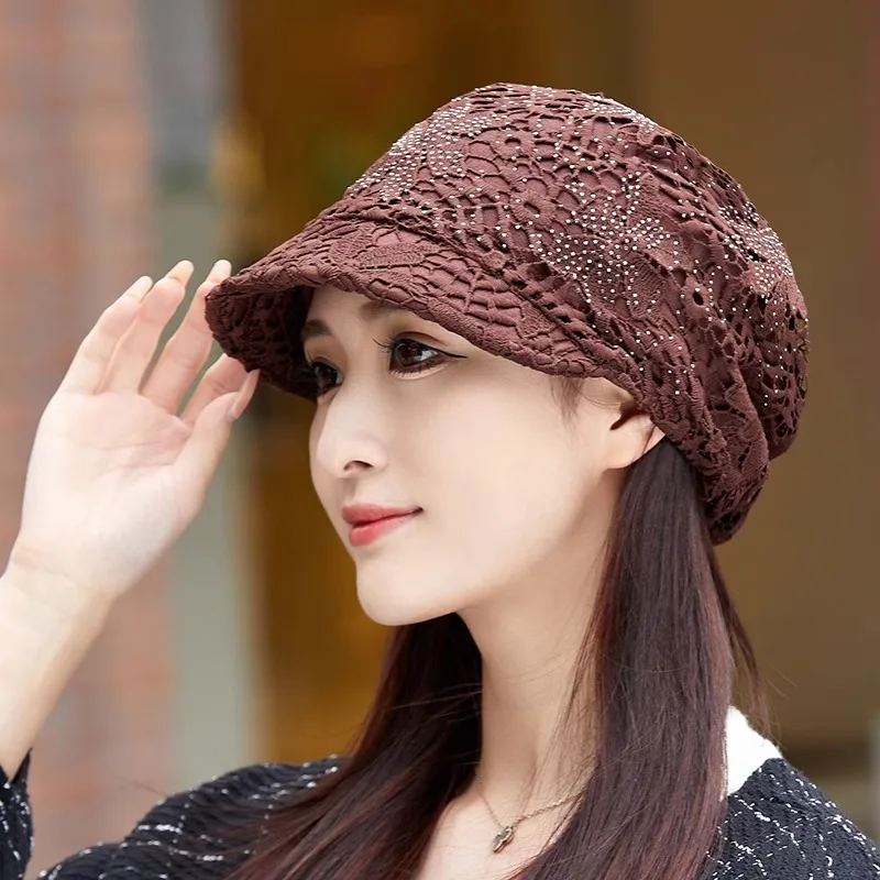 Summer Thin Hollow Hook Flower Hat Elegant Ladies Casual Peaked Cap Fashion All-match Simple Outdoor Street Sweet Baseball Caps