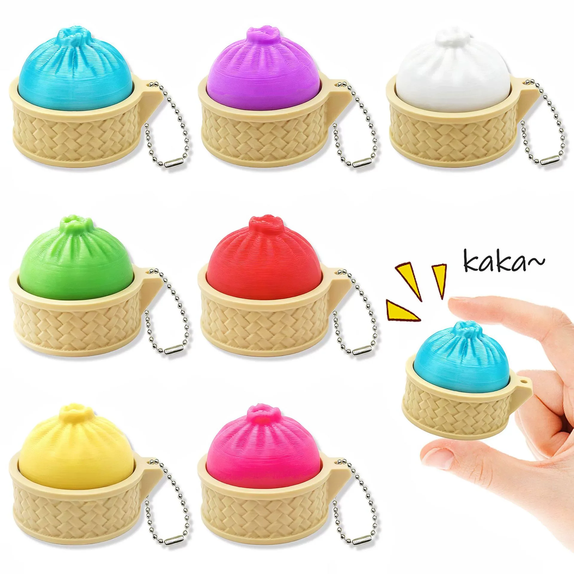 3D Printed Foods Bun Clicker Key Chain Stress Relief Pendant Button Key stress relief toy Ring Cartoon Tortoise Simulation cake