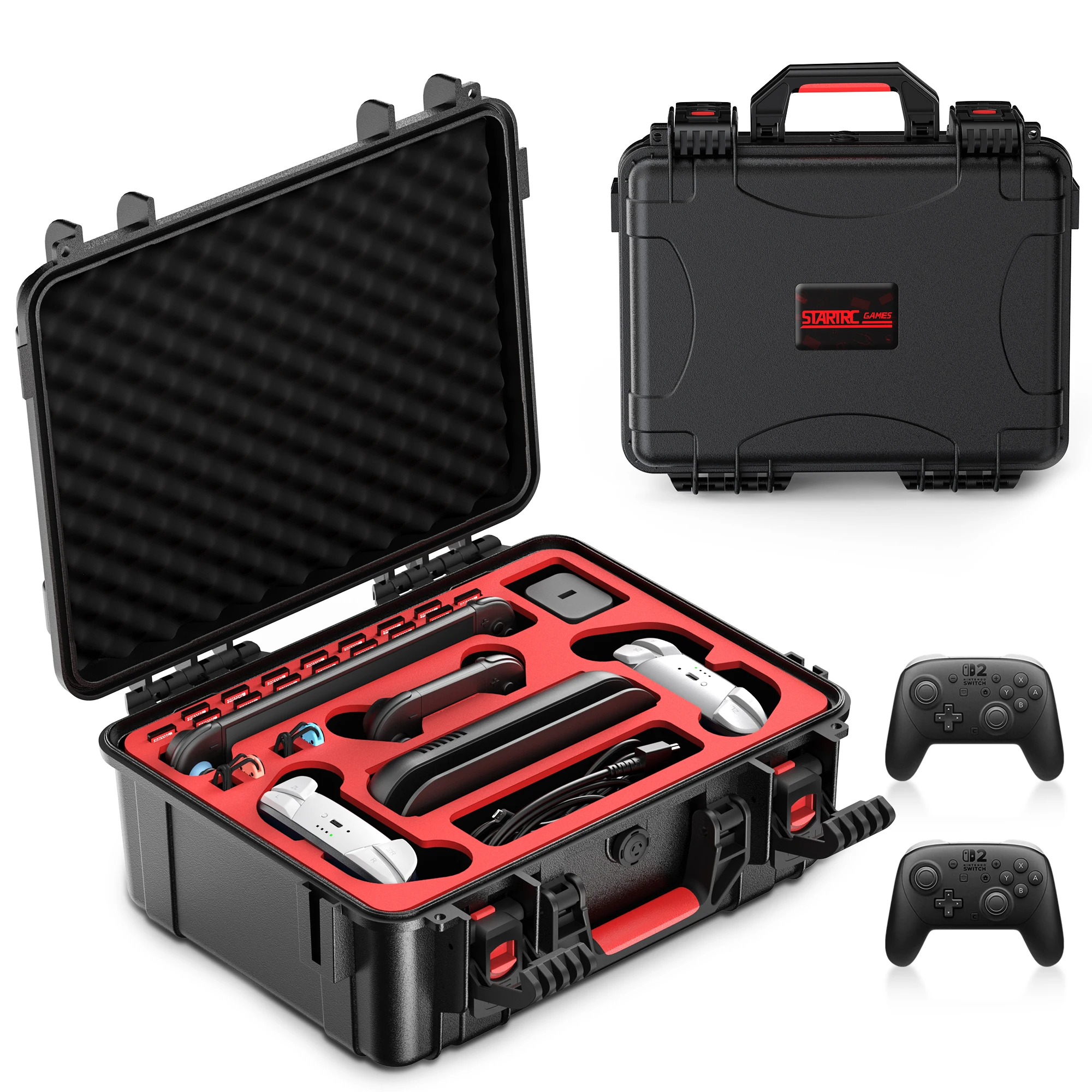 Waterproof Hard Travel Case for Nintendo Switch 2 Console, 2 Pro Controllers, 16 Game Cards and Other Accessories