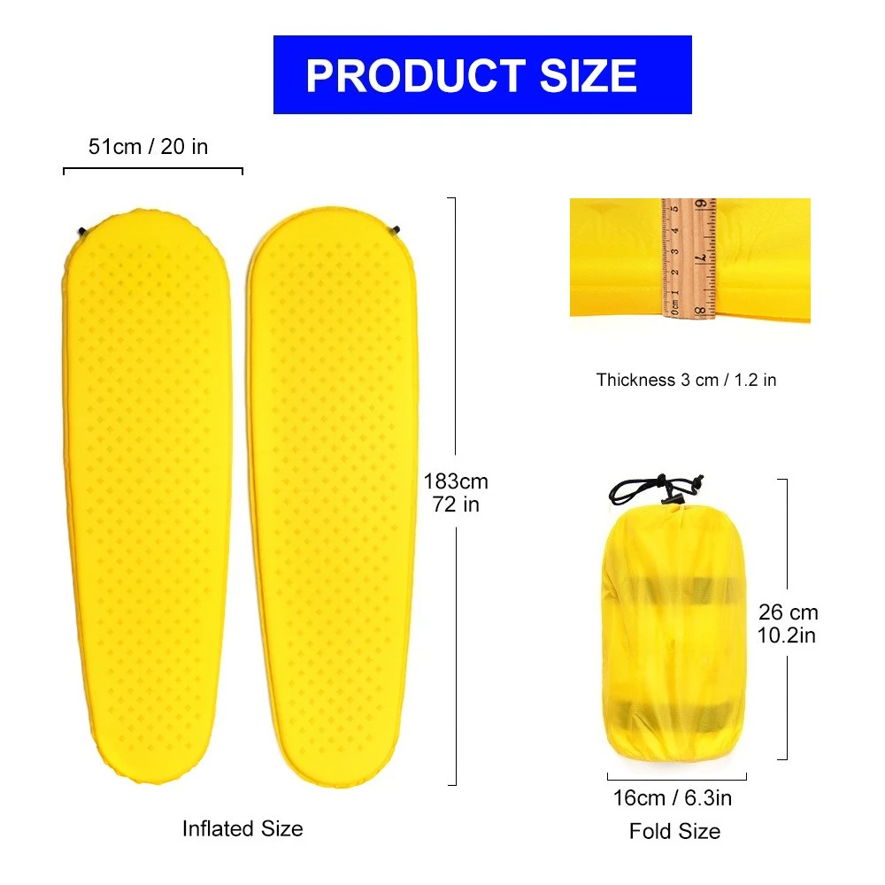 Self Inflating Camping Mat Waterproof Outdoor Sleeping Pad Inflatable Air Mattress Portable Fast Inflating