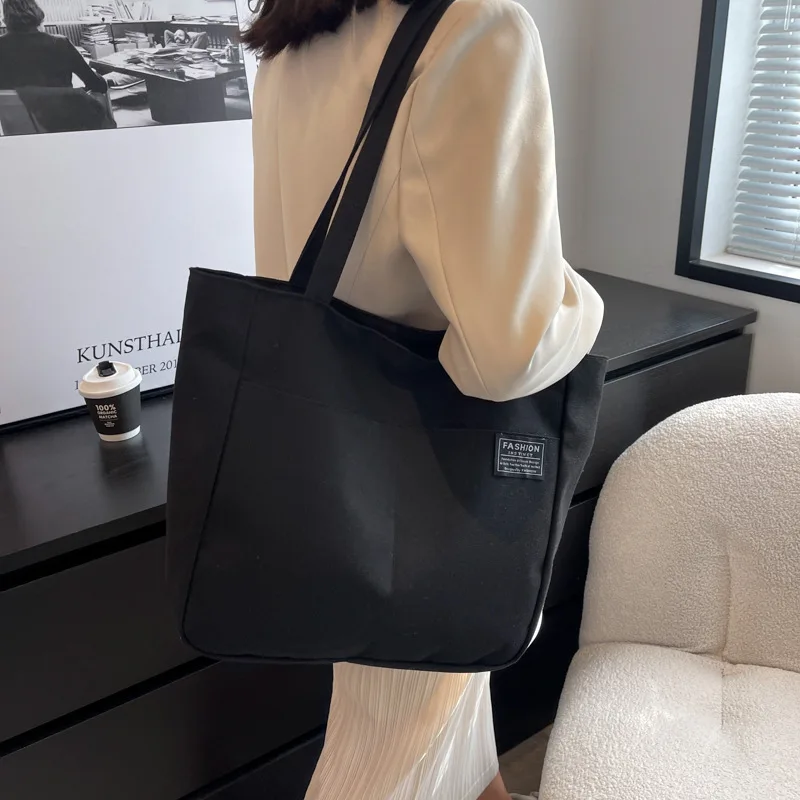 Women Canvas Shoulder Bag Fashion Ladies Casual Handbag Tote Bag Reusable 2024 New Large Capacity Cotton Shopping Beach Bag