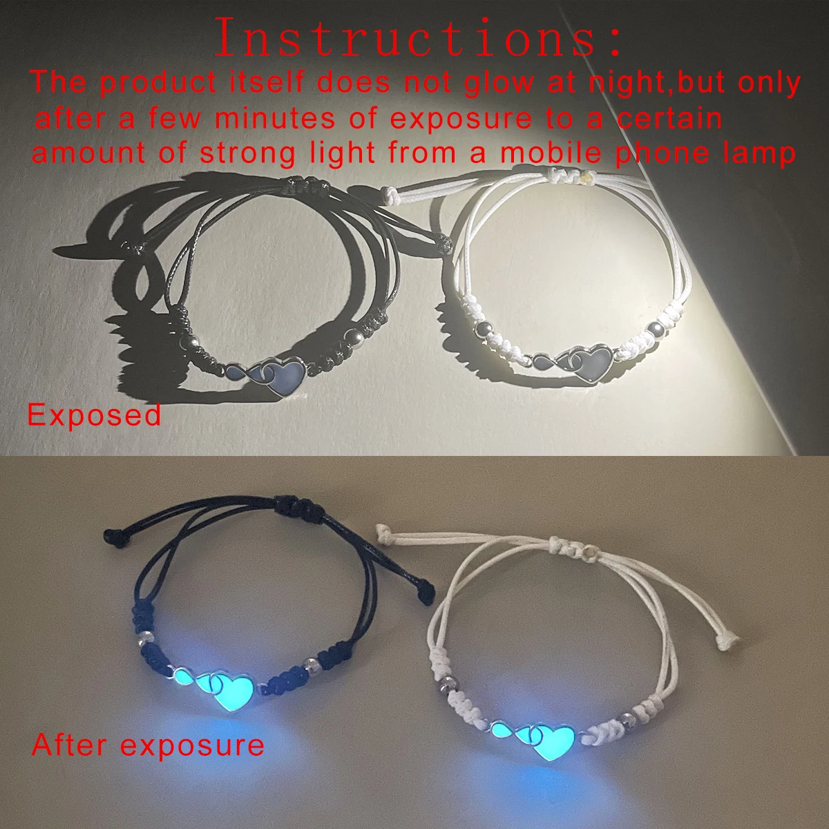 سوار زوجين الحب الذي لا نهاية له مضيئة سوار منسوج يدويًا من الحب الخالد