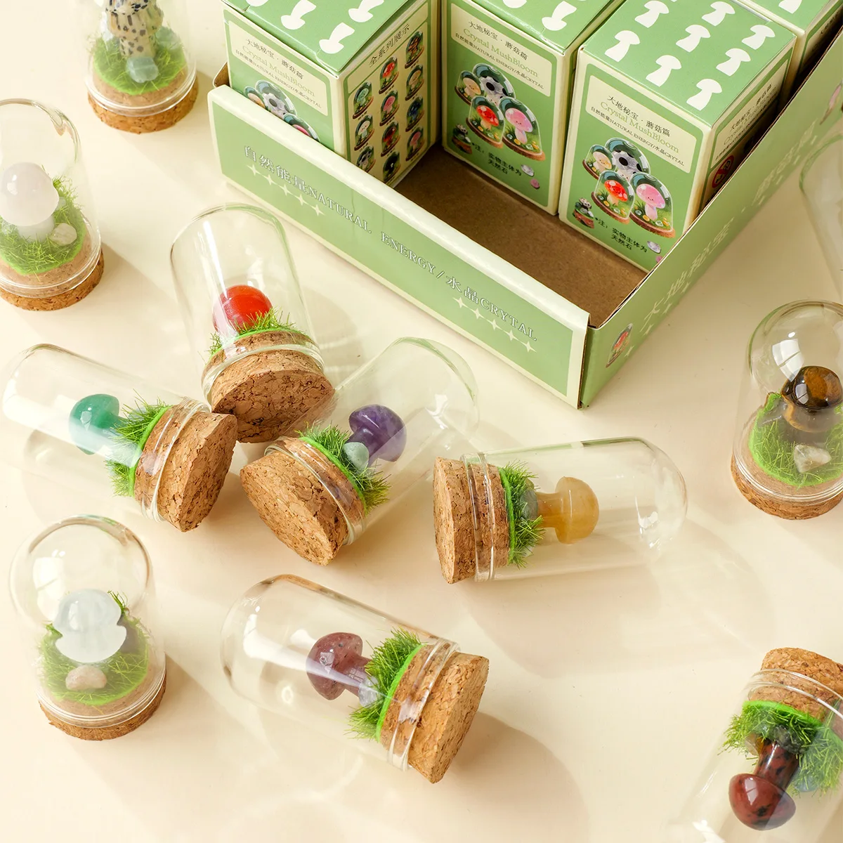 1pc Natural Crystal Mushroom Wish Bottle Blind Box Ornament Crystal Raw Stone Mineral Specimen Drift Bottle Home Decor Craft