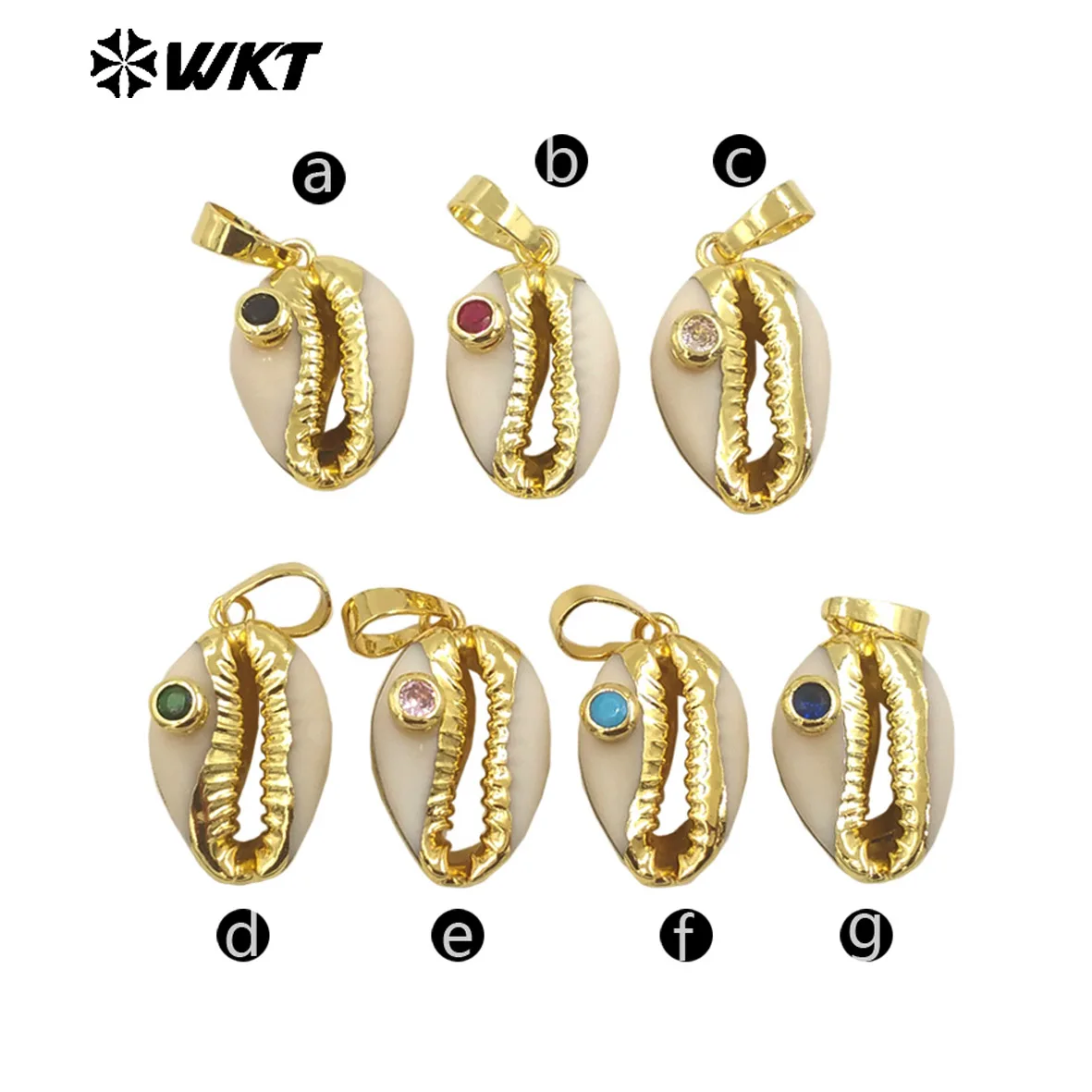 

WT-JP141 Natural Cowrie Shell Pendant With CZ Bead Charm Colorful With Gold Electroplated For Sweet Necklace Making High Quality