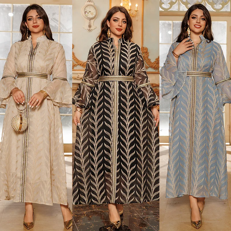 

Eid Muslim Dress for Women Party Dresses Flare Sleeve Abaya Dubai Jalabiya Vestidos Largos Arab Long Robe Ramadan 2025 Kaftan