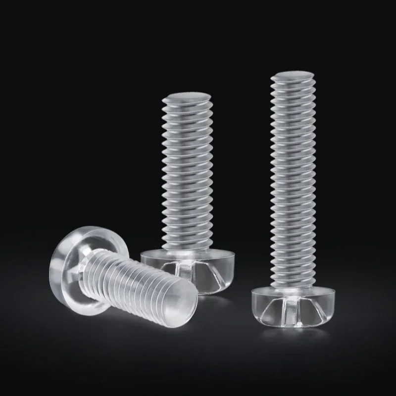 M2 M2.5 M3 M4 M5 M6 M8 Transparente Acrílico Cruz Cabeça Redonda Parafusos de Nylon Plástico Parafuso Phillips Comprimento 4 ~ 50mm