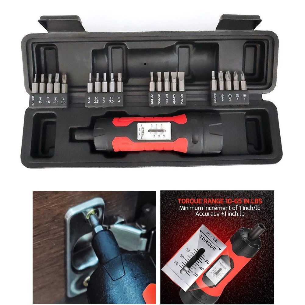 Manual Preset Torque Driver Screwdriver 1/4 Inch Drive Carbon Steel Non-Slip Handle 10-65 In.lb For Electrical Mechanical Assemb