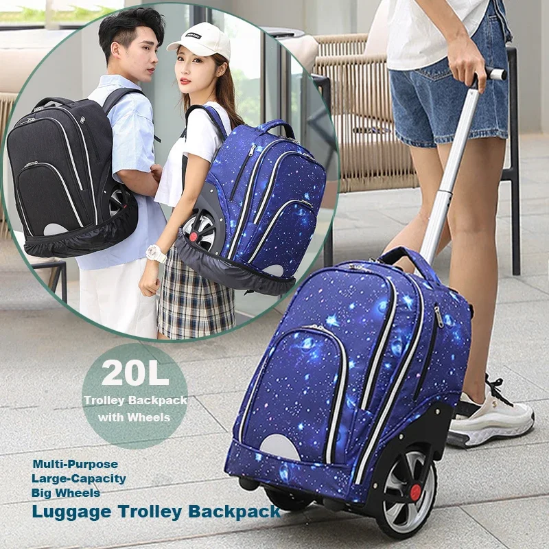 Trolley Rolling Backpack with Wheels Large Capacity Travel Business College Student School Bag Laptop Compartment Luggage Bag