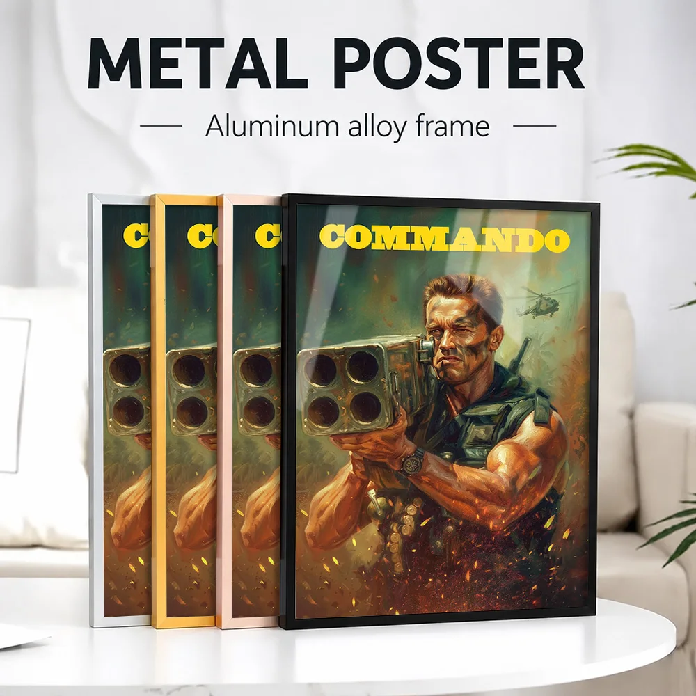 Commando Arnold Schwarzenegger Movie Framed Metal Print Personalized Photo Energy Style Wall Art For Home Office Birthday Gift