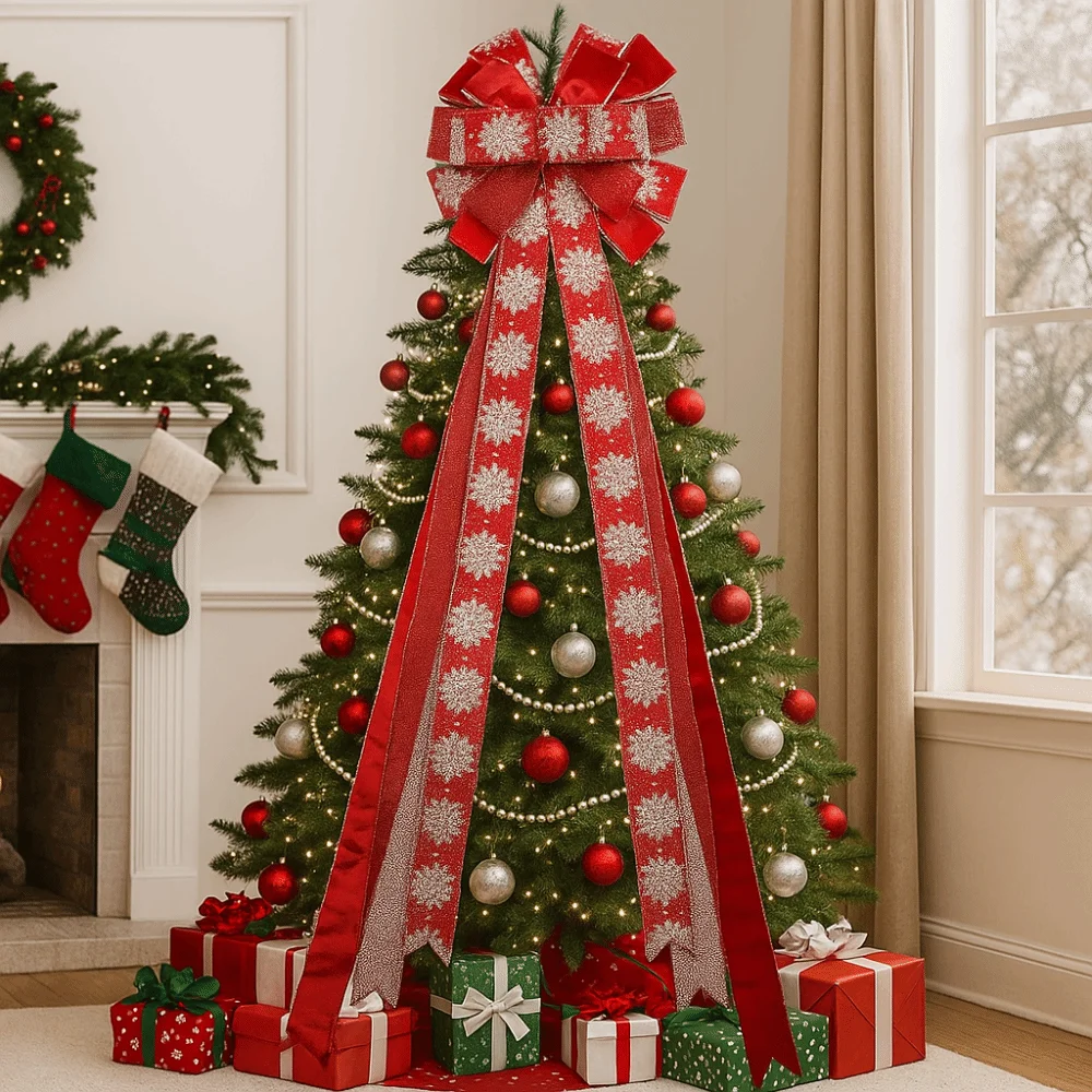 

Big Size Snowflake Christmas Decorations Overlock Wire Linen Ribbon Bow Tie Ribbon Ribbon Knot Pendant Style DIY Creative Bow