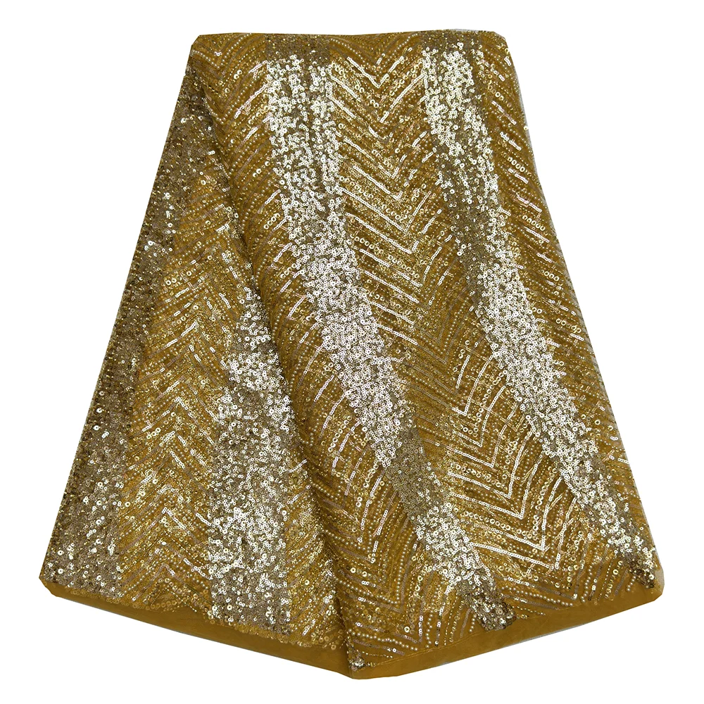 African Newest Sequins Beaded Lace Fabric High Quality Nigerian French Tulle Material For Wedding Dress Fashion Beads Lace