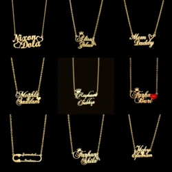 Acheerup-Personalizado Duplo Nome Colar de Aço Inoxidável para Mulheres, Presente Personalizado Da Jóia, Corrente De Cor De Ouro, Pingente De Amor De Coração