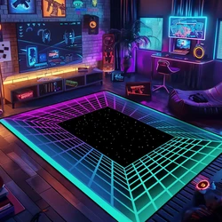 3d Visual Grid Carpet E-sports Room Decor Cyberpunk Rug Large Area Bedroom Non-slip Floor Mat Machine Washable Soft Rugs Mats