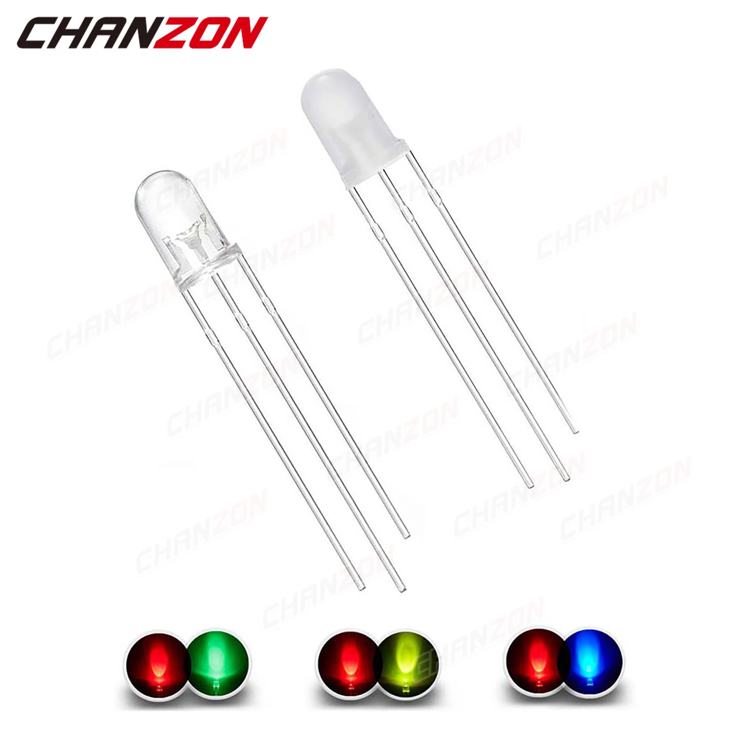 100Pcs 5mm Dioda LED Bicolor Dwukolorowa Czerwony Zielony Niebieski Kommon Anoda Katoda 2V 3V F5 Przezroczysta Rozproszona Lampa DIP Emitująca