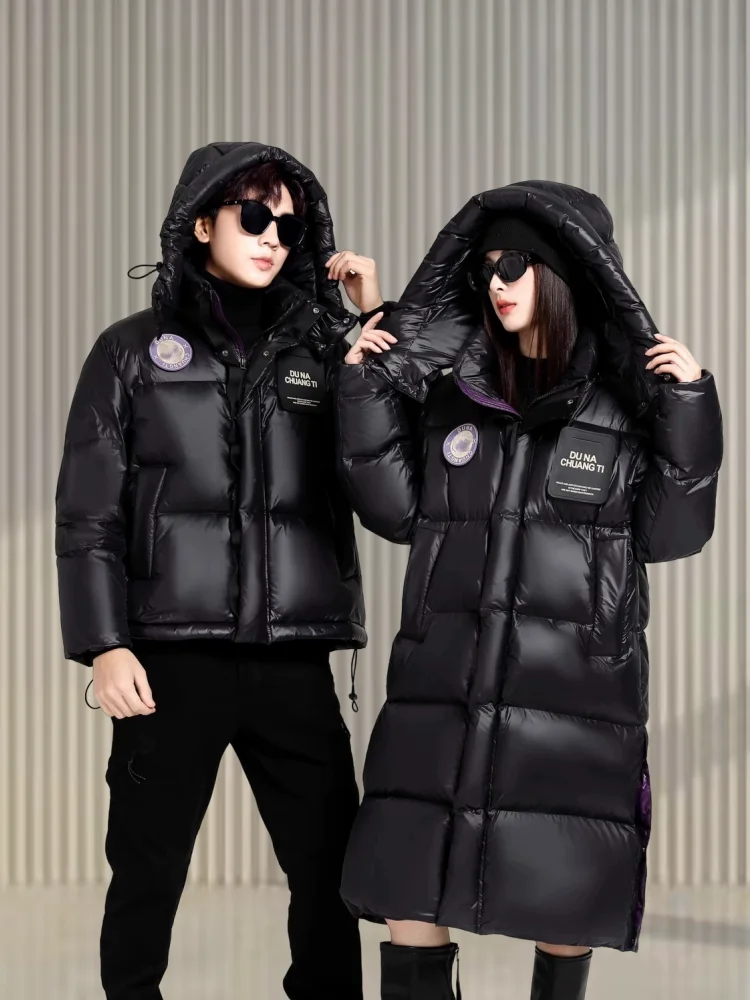 Winter New Thickened Version of The Purple Gold Down Jacket Men and Women in The Long Section Hooded White Duck Down Warm Coat