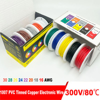 1007 PVC Electronic Wire 16 18 20 22 24 26 28 30AWG Tinned Copper Wire (5 Colour Mix) for Electronics, DIY Projects, Automotive