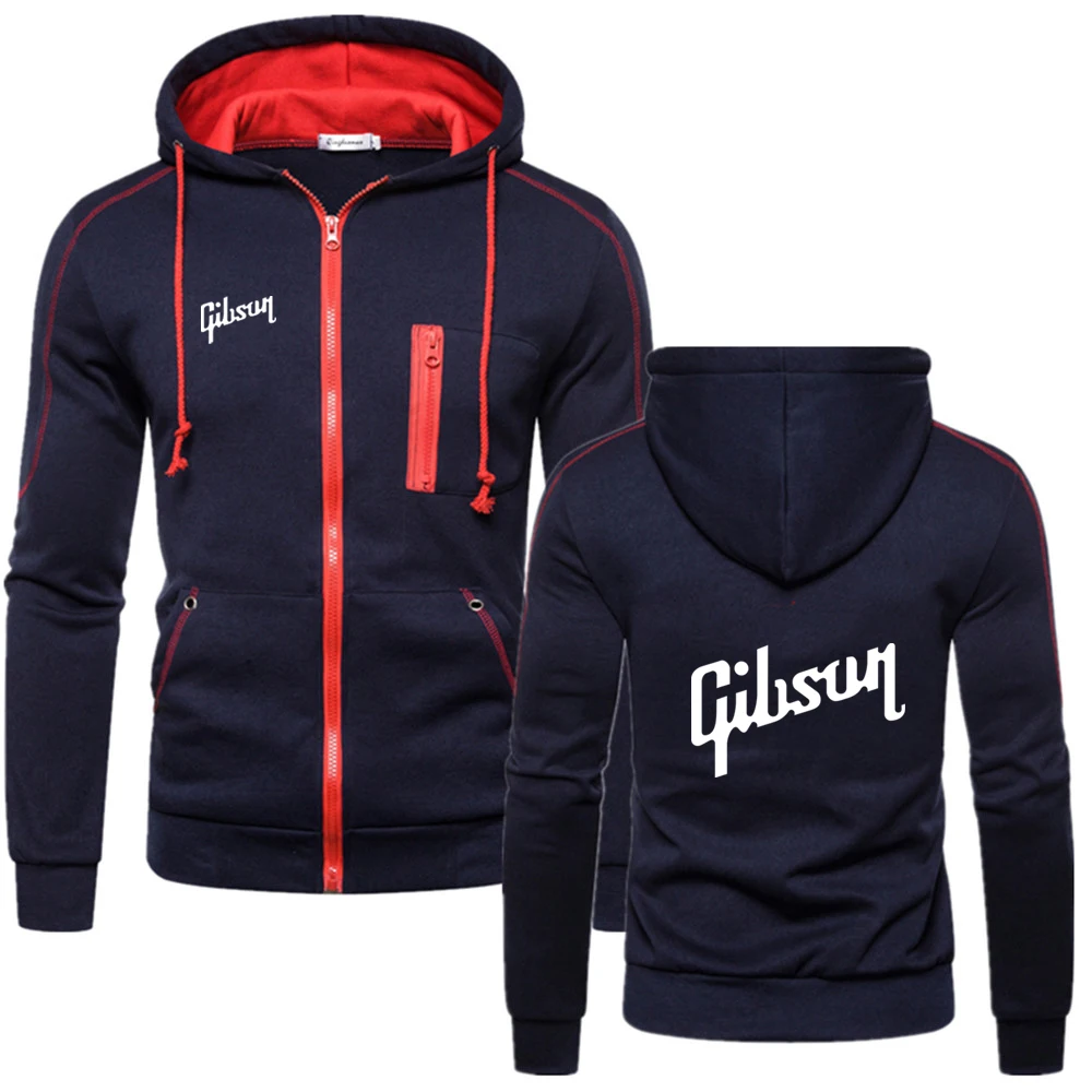 Guitarra Gibson Logo Print 2025 primavera y otoño hombre con capucha Color sólido polar ropa Casual sudaderas abrigo sudaderas con capucha