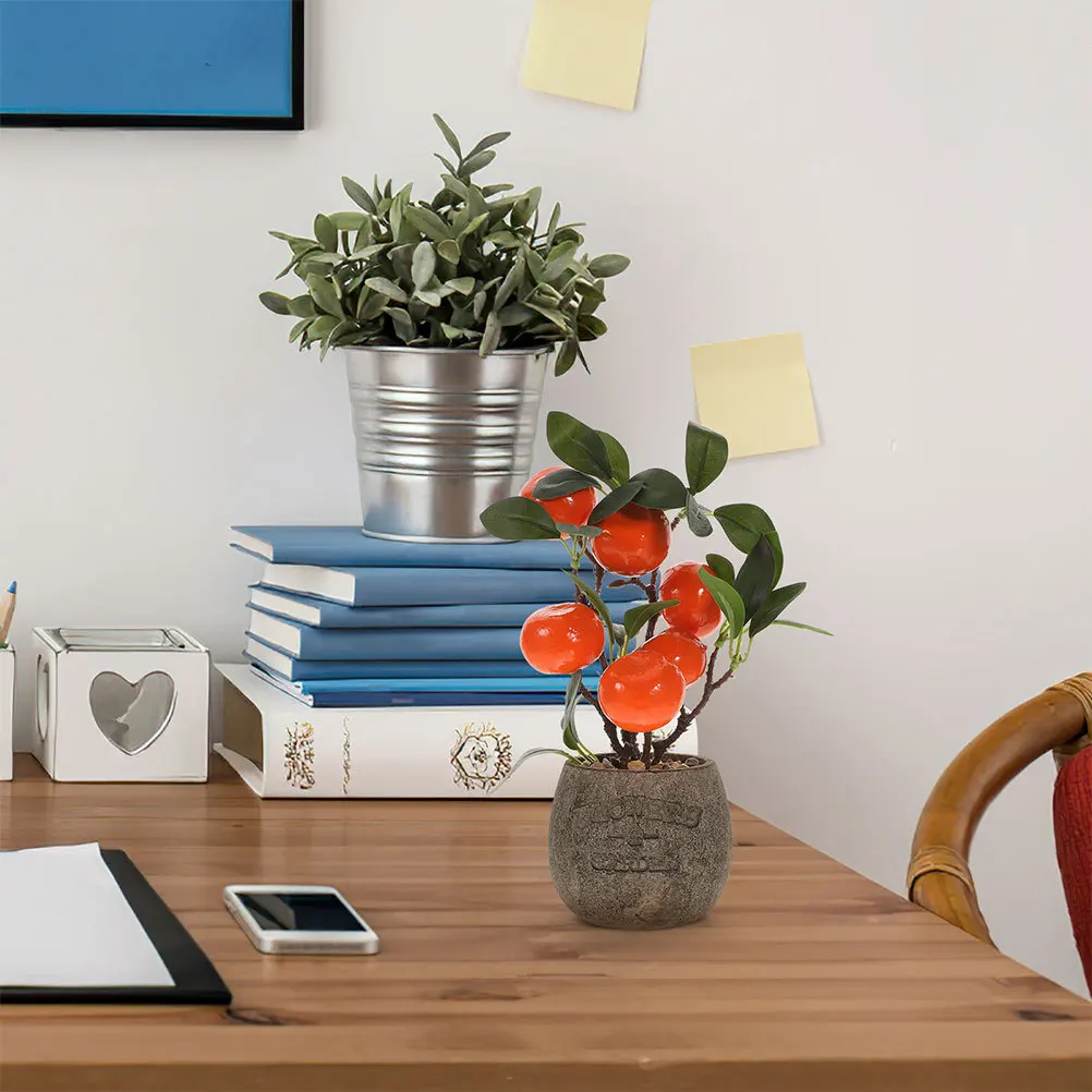 

2Pcs Artificial Potted Plant Simulation Bonsai Ornament Lifelike Fruit Tree Decor Home Party Desktop Decoration